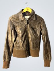 Brown Leather Bomber Jacket