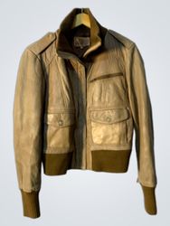 Brown Leather Bomber Jacket