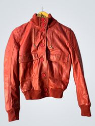 Red Leather Bomber Jacket