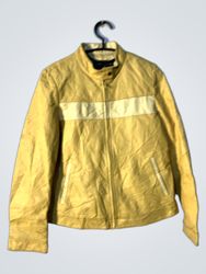 Yellow Leather Jacket with Cream Stripe