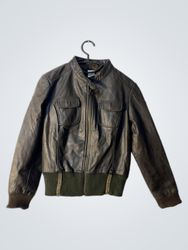 Brown Leather Bomber Jacket