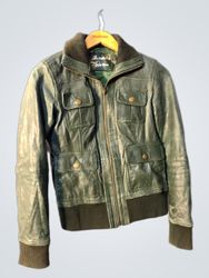 Bershka Green Leather Bomber Jacket