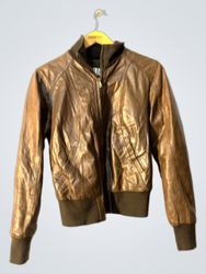 Brown Leather Bomber Jacket