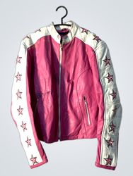 Pink and White Leather Jacket with Stars