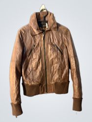 Brown Leather Bomber Jacket