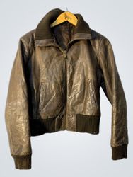 Brown Leather Bomber Jacket