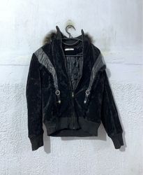 Black Velvet Bomber Jacket with Fur Trim