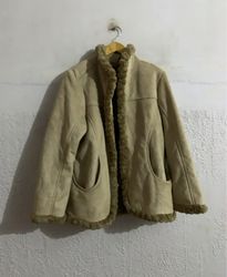 Beige Suede-like Jacket with Faux Fur Trim