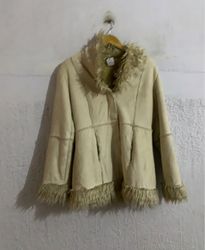 Beige faux fur trimmed jacket