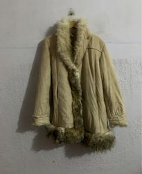 Beige Faux Fur Trimmed Coat