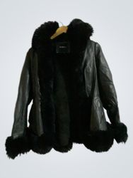 GIAMDOLL Black Faux Leather Fur Trimmed Jacket
