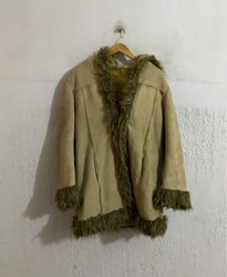 Tan Suede-like Jacket with Fur Trim