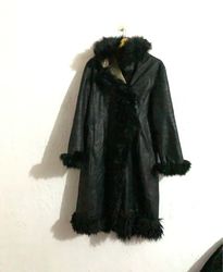Black faux fur trim coat