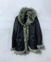 Black Faux Leather Jacket with Fur Trim