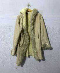 Beige Faux Fur Trimmed Hooded Coat
