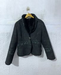 Black Faux Suede Embroidered Jacket
