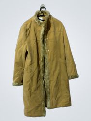 Yellow Suede-like Coat with Fur Trim