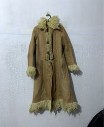 Brown Suede Coat with Fur Trim