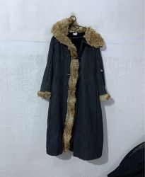 Black Fur Trimmed Long Coat