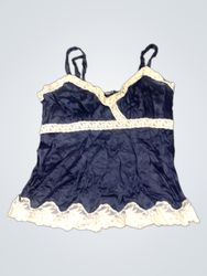 Navy Blue Camisole with White Lace Trim