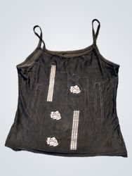 Black tank top with rose and geometric pattern