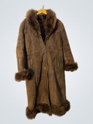 Brown Suede Coat with Fur Trim