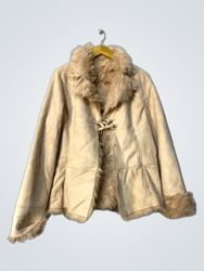 Beige Faux Fur Trimmed Jacket