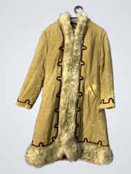 Tan Suede and Fur Trimmed Coat