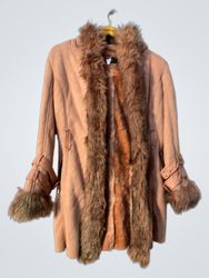 Pink Faux Fur Trimmed Coat