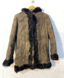 Brown Suede Coat with Fur Trim