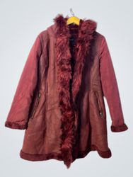Laura Jo Paris Burgundy Faux Fur Lined Hooded Coat