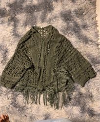 Green Crochet Fringe Cardigan