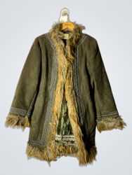 INTOWN Women's Faux Fur Trimmed Suede Coat