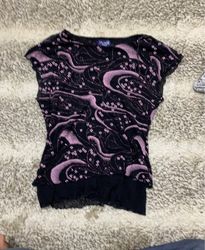 Saloos Collection Black Pink Swirl Floral Sheer Ov..