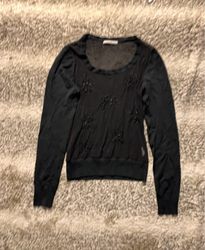SUÉTER DE MANGA LONGA TRANSPARENTE PRETO COM CONTA..
