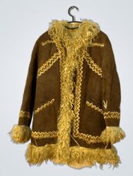 Brown Suede Faux Fur Trimmed Coat