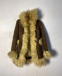 Brown Suede Sheepskin Coat with Fur Trim