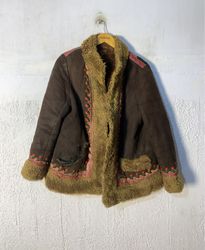 Brown Embroidered Sheepskin Jacket
