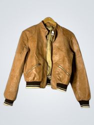 Brown Leather Bomber Jacket