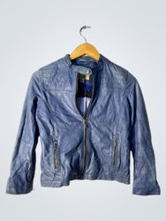 Massimo Dutti Blue Leather Jacket