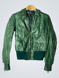 DENNY ROSE Green Leather Bomber Jacket