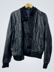 OverPell Black Leather Bomber Jacket