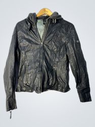 Black Faux Leather Hooded Jacket