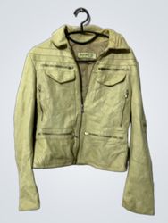 SANTARINI Women's Light Yellow Leather Jacket Made..