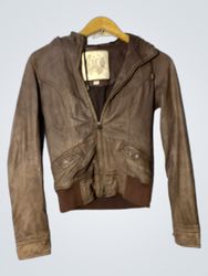 Forever New Brown Leather Hooded Jacket