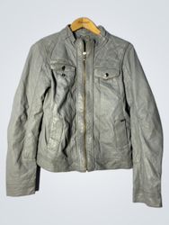 ISMART Grey Faux Leather Quilted Moto Jacket