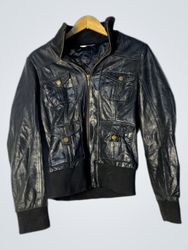 Promod Black Faux Leather Bomber Jacket