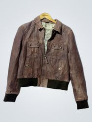 ISMMART Brown Leather Bomber Jacket