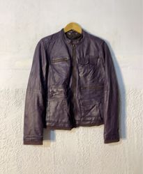Purple Faux Leather Jacket with Zipper and Pockets