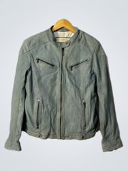 ART EXPANSION Blue Leather Jacket